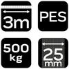 Pas mocujący z grzechotką 25 mm x 3 m, wytrzymujący 500 kg PES