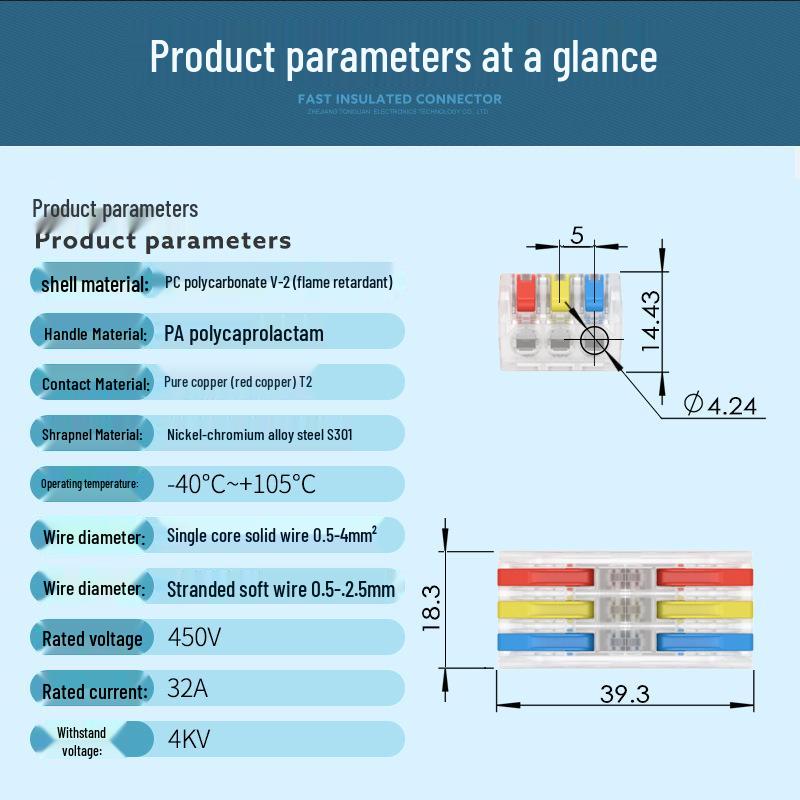 PCT-223 Universal Quick Wiring Terminal: 3-in 3-out for Soft & Hard Wires