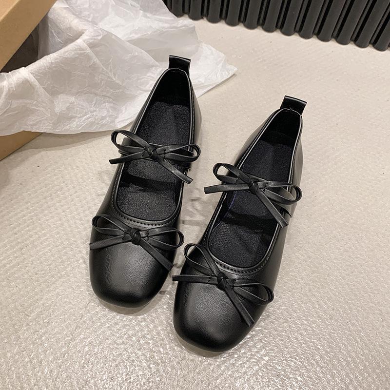 Summer and autumn new fairy style bow square head Mary Jane shoes with skirt temperament ballet shoes 2025 women's shoes