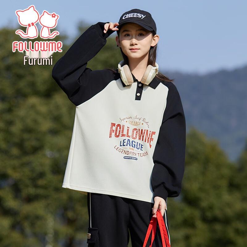 Girls  POLO Collar Raglan Sleeve Sweatshirt 170