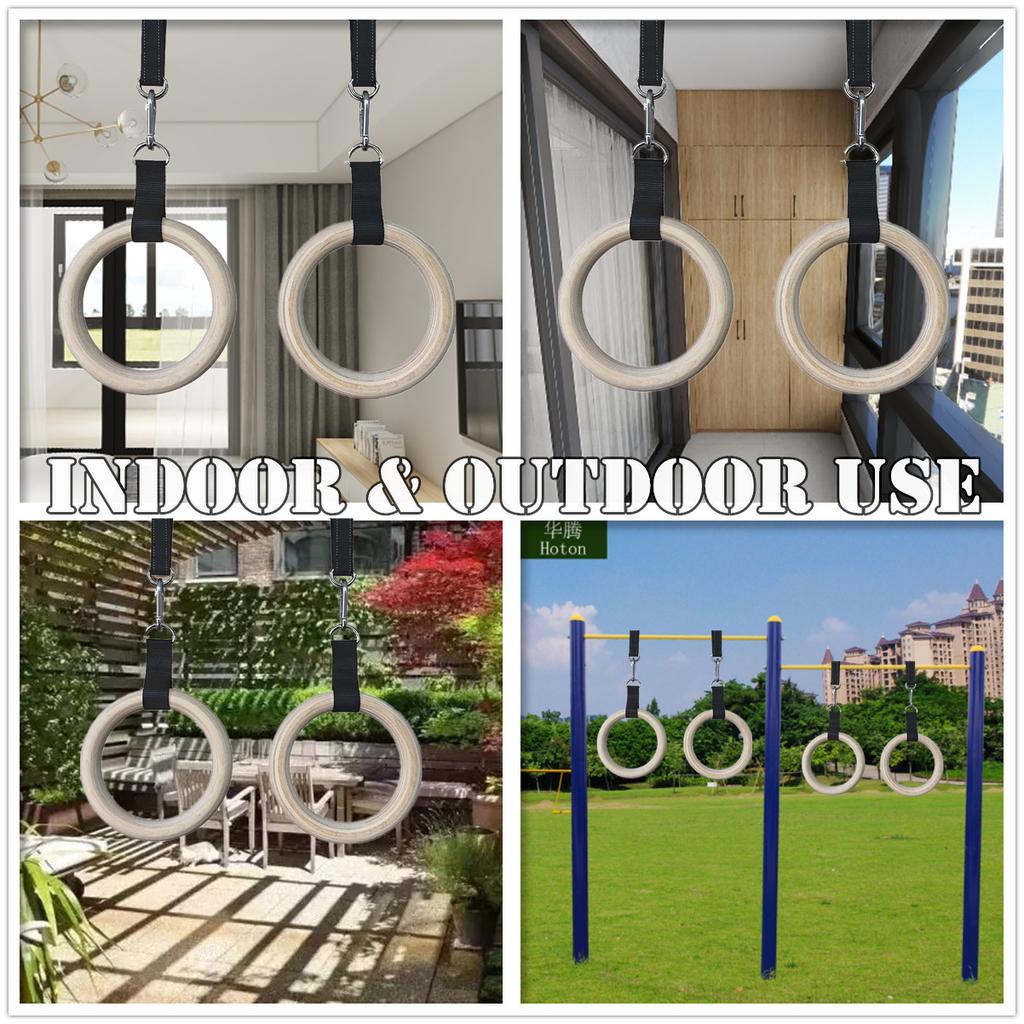 1 Pair Pull Up Wooden Gymnastic Ring Grip with Straps and Anti-Slip Tape Bodybuilding Strength Training for Children To Adult