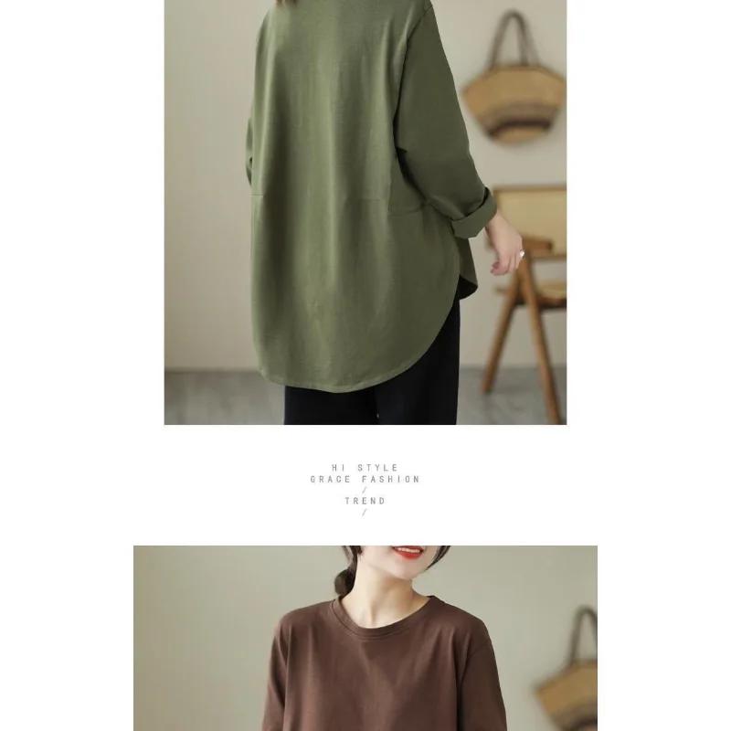Spring and Autumn New Loose Slim Solid Color Base Top Sweatshirt Pure Cotton Long-sleeved