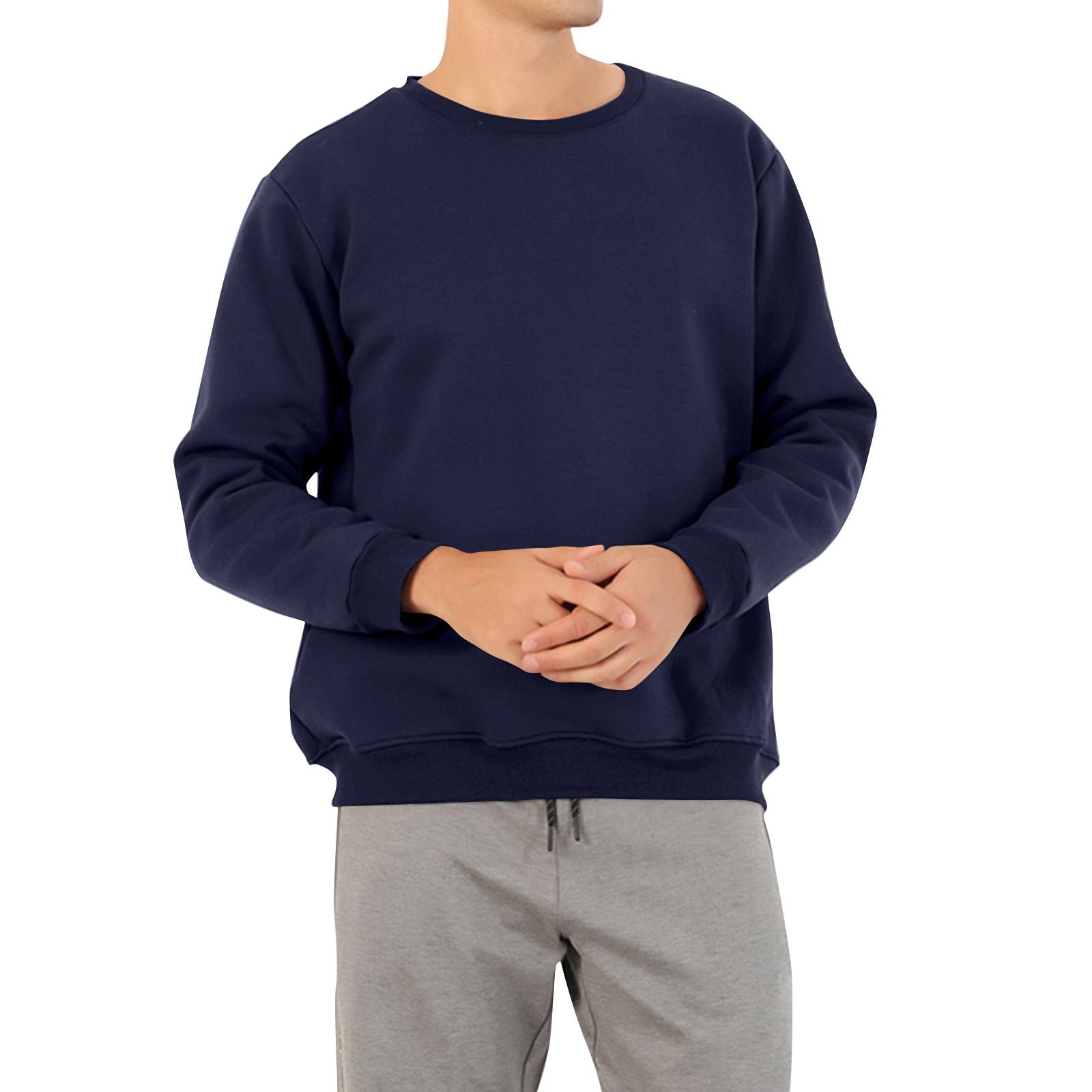 

Men s Solid Color Plus Velvet Round Neck Sweatshirt Men s Sports Large Size Casual Round Neck Sweatshirt L тёмно-синий