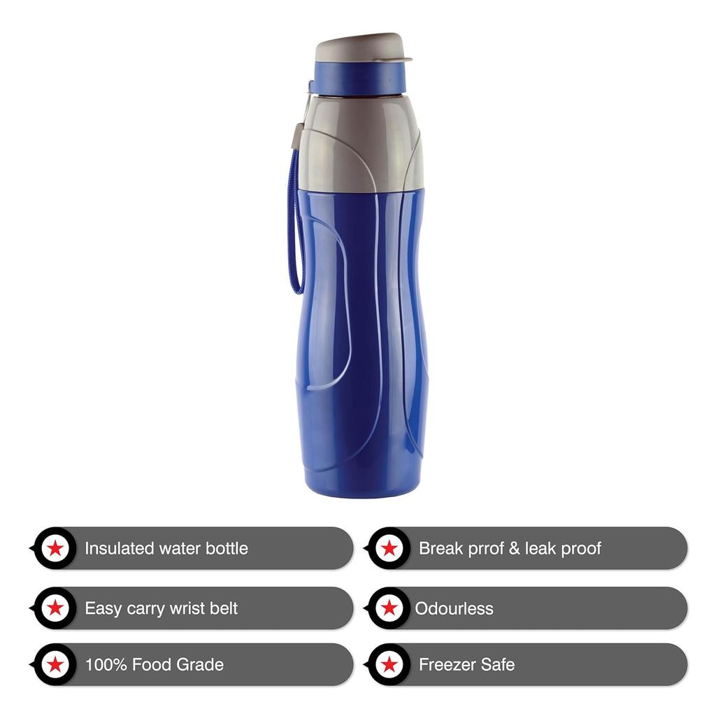 Leak Proof Plastic Sports Water Bottle For Gym Travel School Use With Strap And Flip Cap | Compact Handy Design | 720Ml Each | Set Of 2