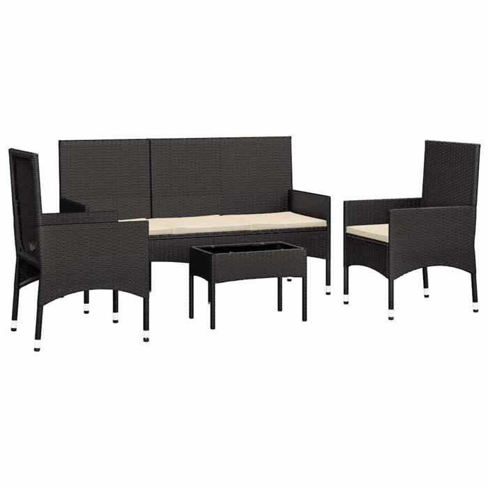 VidaXL Salon de jardin 4 pcs avec coussins Noir Résine tressée, ensemble de salon d'extérieur, ensemble de mobilier 319500