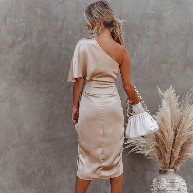 2024 Sexy Single Sleeve Rose Segment Irregular Skirt Dress Evening Dress Female