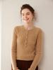Women's Cashmere Ribbed Pullover Sweater – Round Neck with Buttons and Pockets, Autumn/Winter Collection