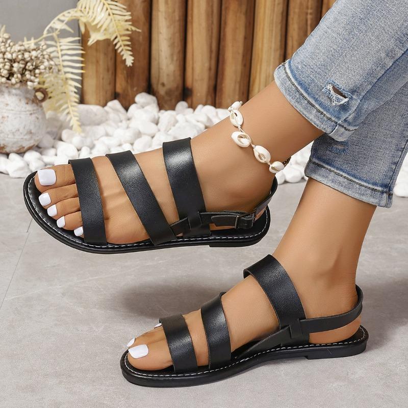 Flache Sandalen mit großer Schnalle für Damen, Strandsandalen und Sandalen