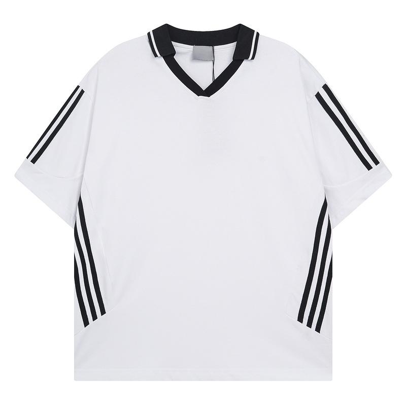 American Striped Loose Casual Short-sleeved T-shirt Couple Summer Trend V-neck Simple Red Men's and Women's Sports Top