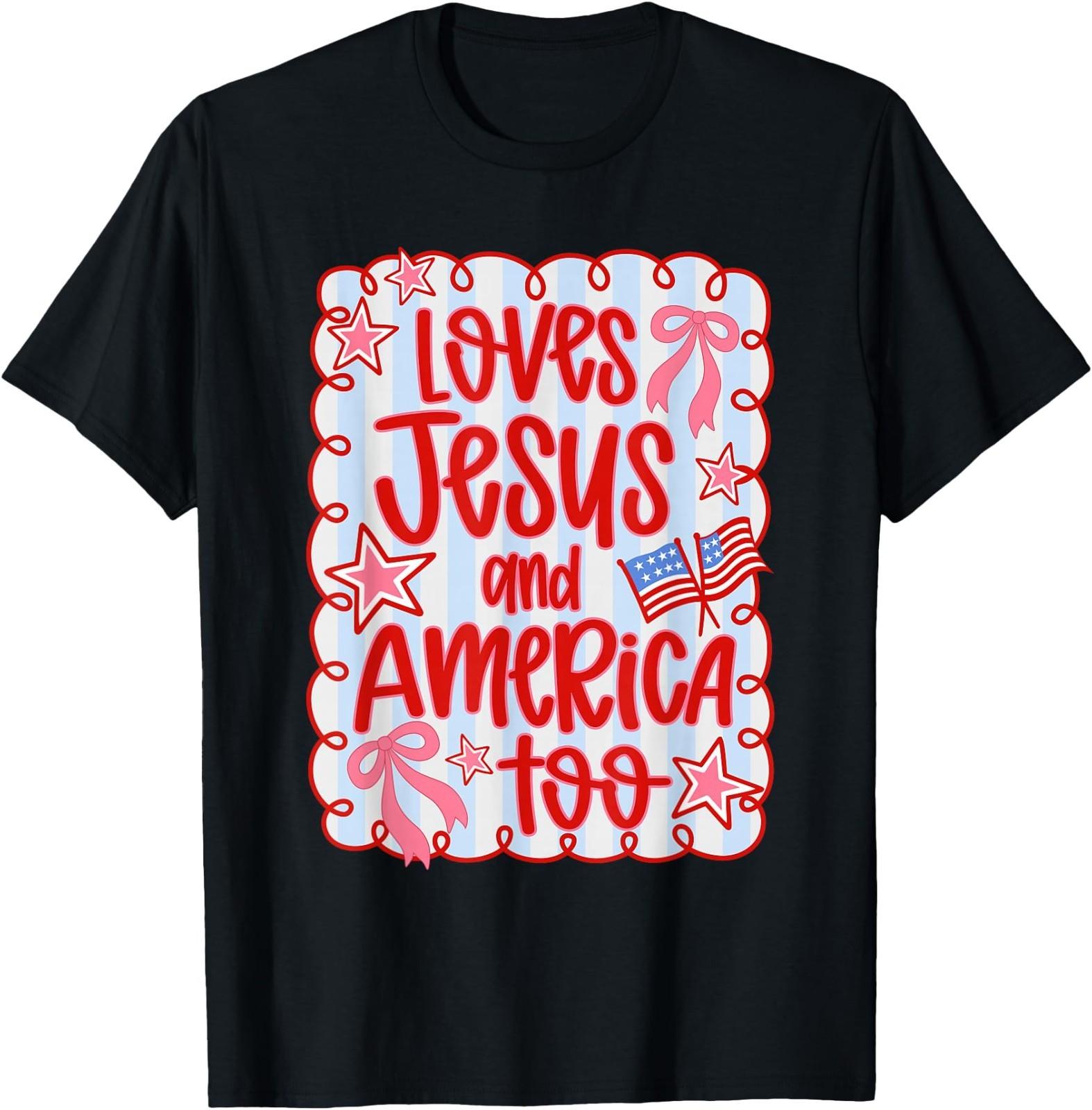 She Loves Jesus and America Too USA Flag 4th of July T-Shirt L