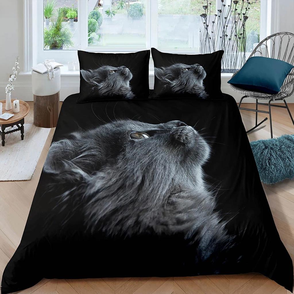 Cute Cat Animal 3D Printed Quilt Cover 100% Polyester Bedding Set Quilt Cover Pillowcase 2/3-Piece Set Kids Gift