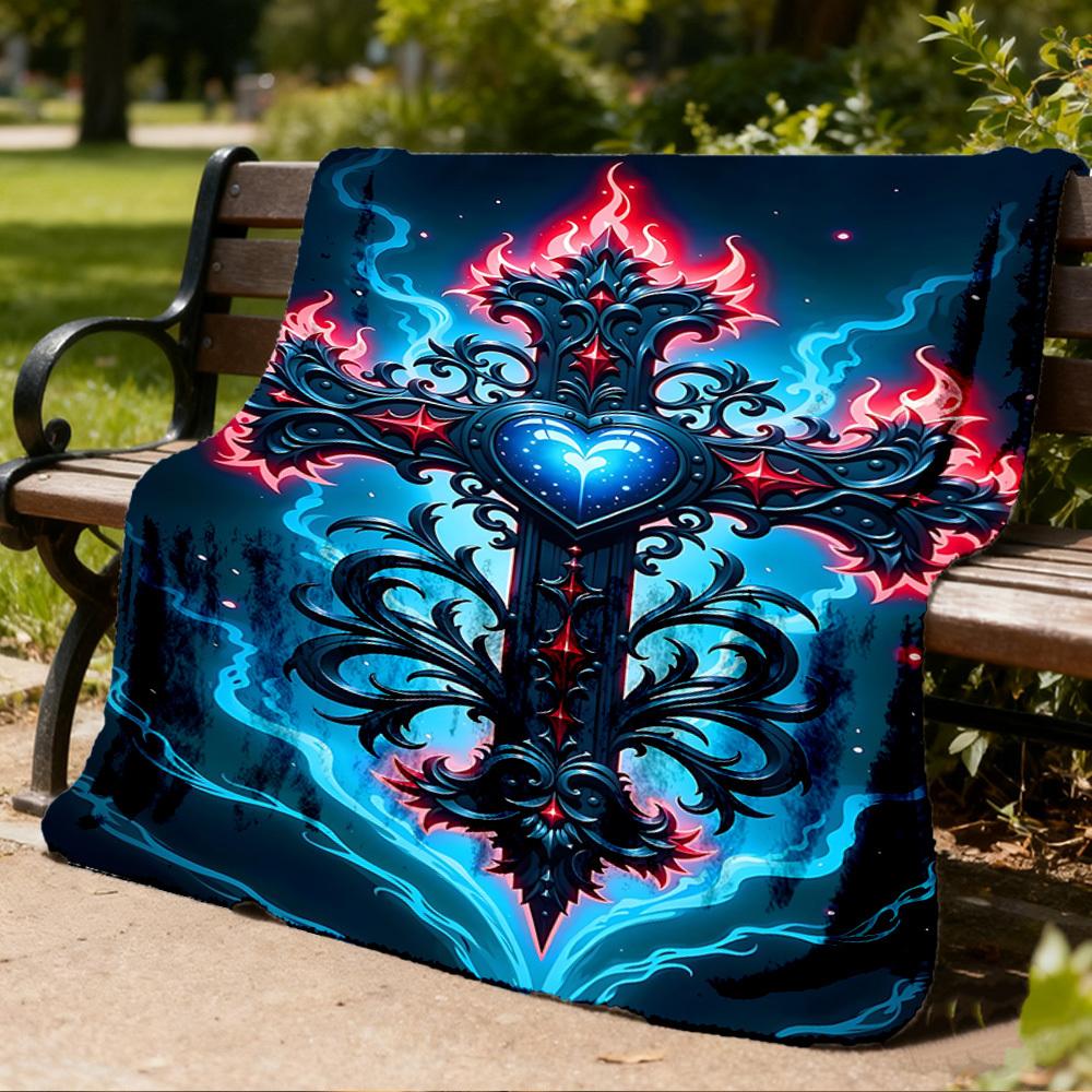 1pc Cross Ornament Outdoor Blanket - Lightweight Flannel Throw For Travel, Camping, Gifts For Family Or Friends yy251114269