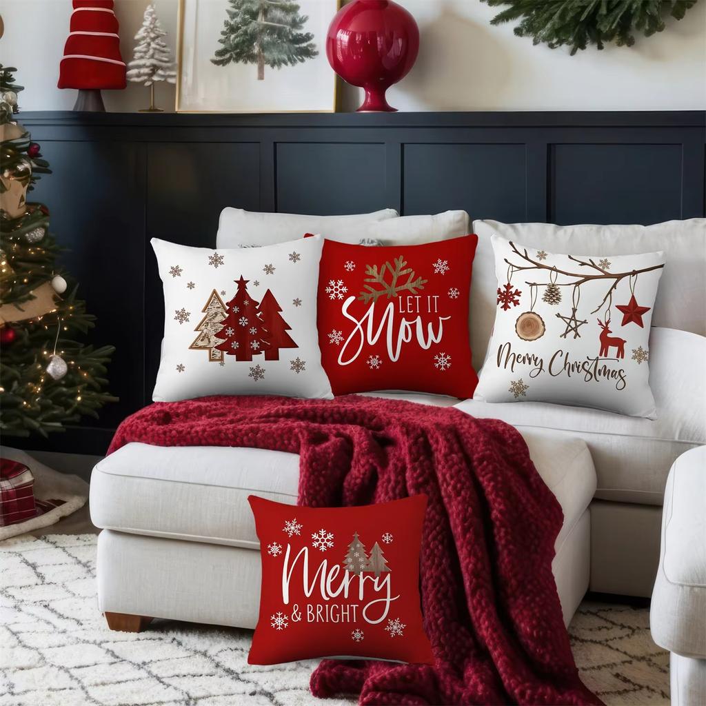 Classic Christmas Festive Elements Versatile Pillow Cover Tree Snow Pattern For Home Party Daily Use