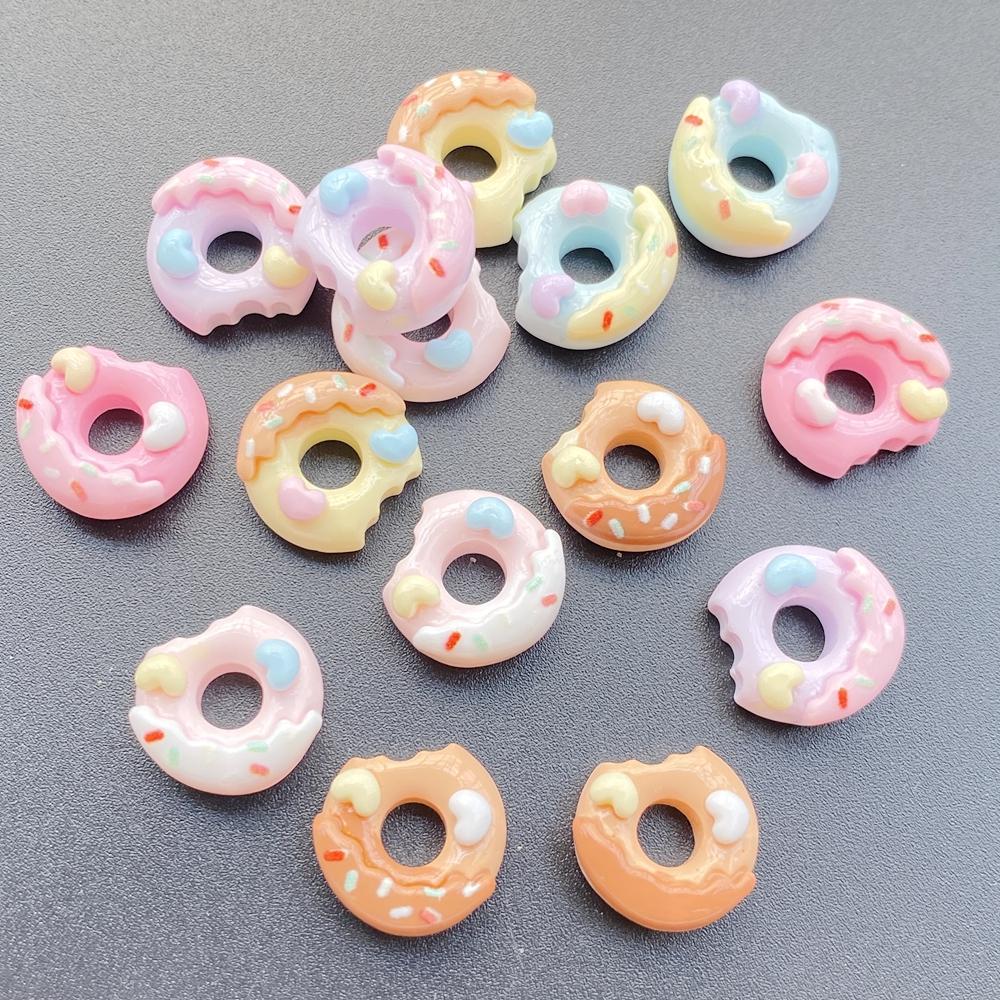 20pcs Resin 3D Colorful Donut Candy Flatback Cabochon Simulation Foods Scrapbook DIY Bow Embellishments Figurines Crafts
