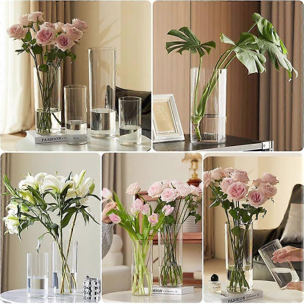 Clear Acrylic Flower Vases, 20x10 and 25x12cm. Cylindrical Vase Made of Unbreakable Plastic for Floral Arrangements, Wedding Centerpieces, and DIY Pro