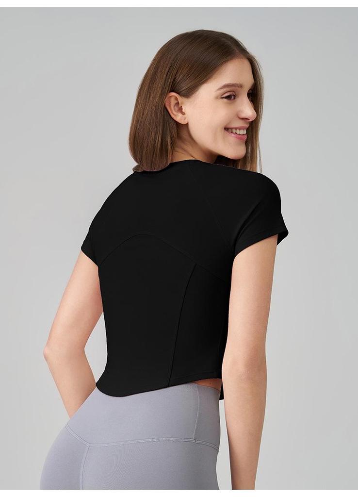 SNU Women's Slimming Yoga Top - Nude Feel, Round Neck, Waist-Cinched, Breathable, Short Sleeve, Versatile Fitness T-Shirt