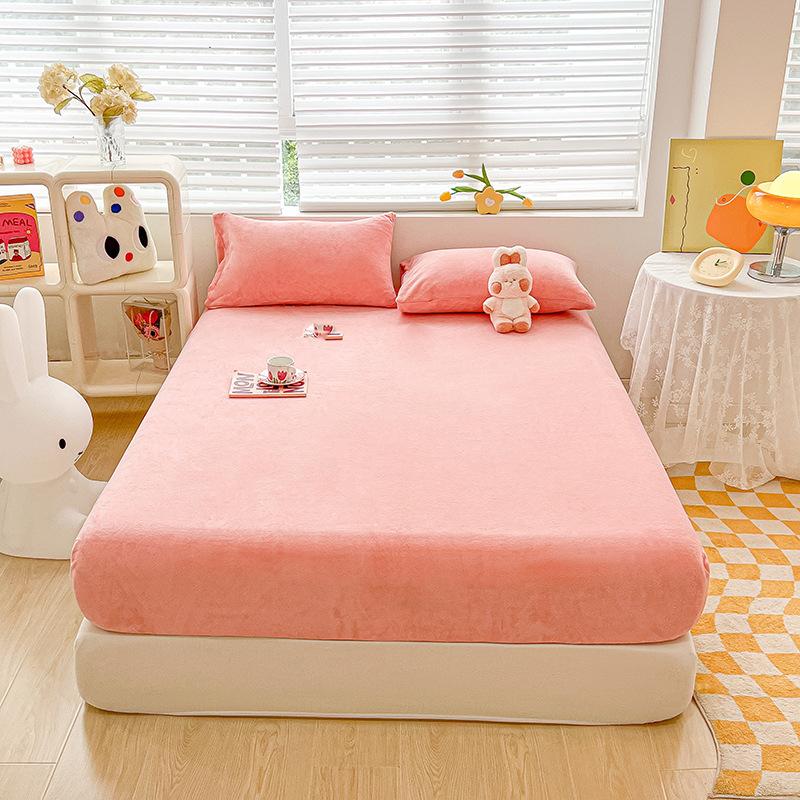 Solid Color Skin-Friendly Milk Fiber Fitted Sheet Brushed Anti-Scratch Simmons Mattress Cover Bedspread Non-Slip All-Inclusive