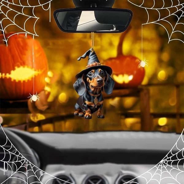 Adorable Pumpkin Sausage Dog Car Hanging Decor For Charming Vehicle Interior