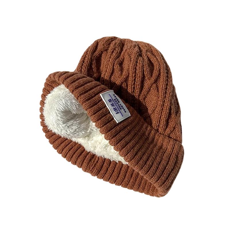 Men's And Women's Versatile Velvet Knitted Hat, Thick And Warm Cycling Yarn Hat