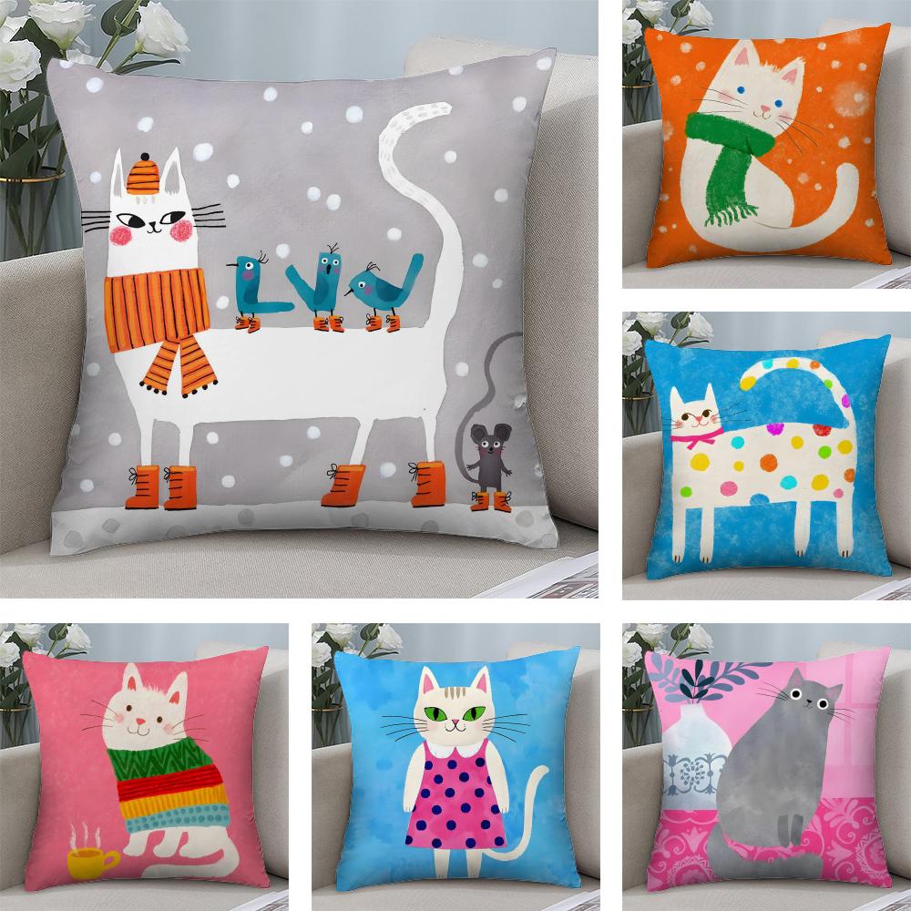 Cat Cute Cushion Cover Plush Fabric Soft DoubleSided Printed Sofa Warm Winter Home Child Gift Pillow Case