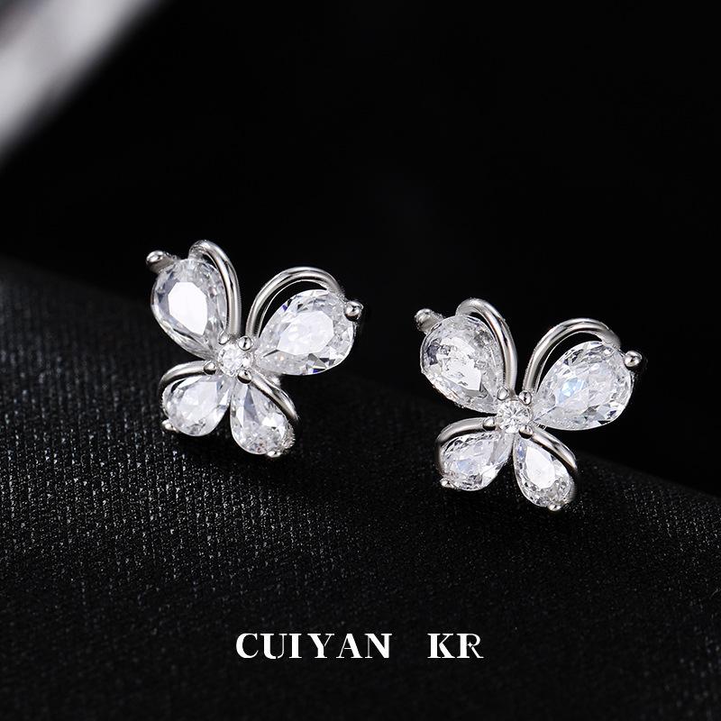 Cui Yan S925 Sterling Silver Korean Style Summer Butterfly Zircon Stud Earrings for Women – Sweet Commuting Fashion.