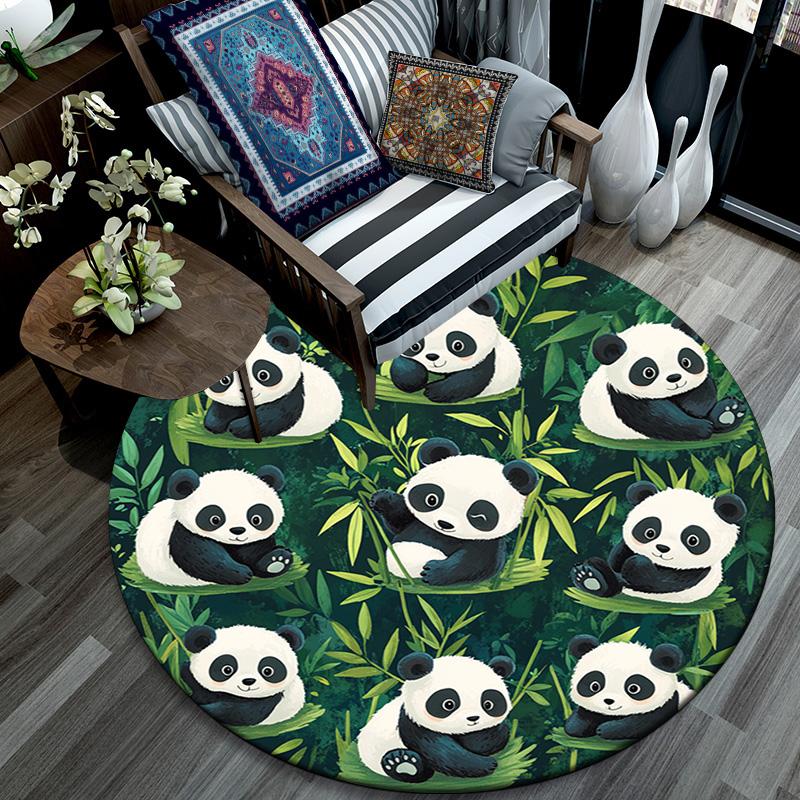 Pandas Round Area Rug,Carpet Rug for Living Room Bedroom Sofa Playroom Decor,Non-slip Floor Mat