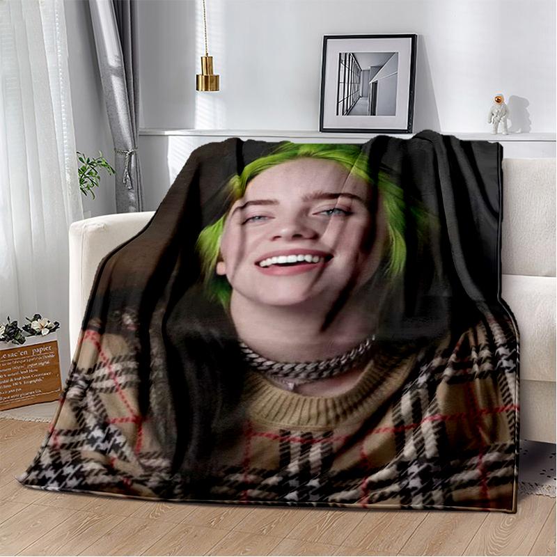 

Fashion Billie Eilish Singer Star Flannel Blanket Soft Warm Throw Blanket for Bedroom Living Room Bed Travel Camping Picnic Gift 75x90cm