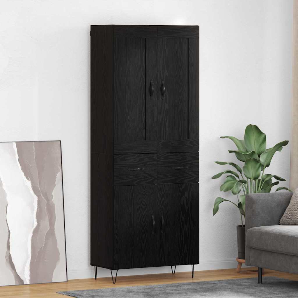 Highboard in Black Oak Look 69.5 x 34 x 180 cm Engineered Wood
