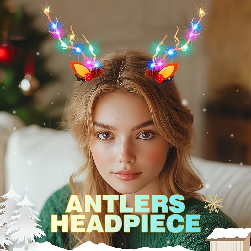 1PAIR Christmas Elk Colorful Hairpin Light, Three Light Modes Adjustable, Dress Up Costume, Stage Show Christmas Gift
