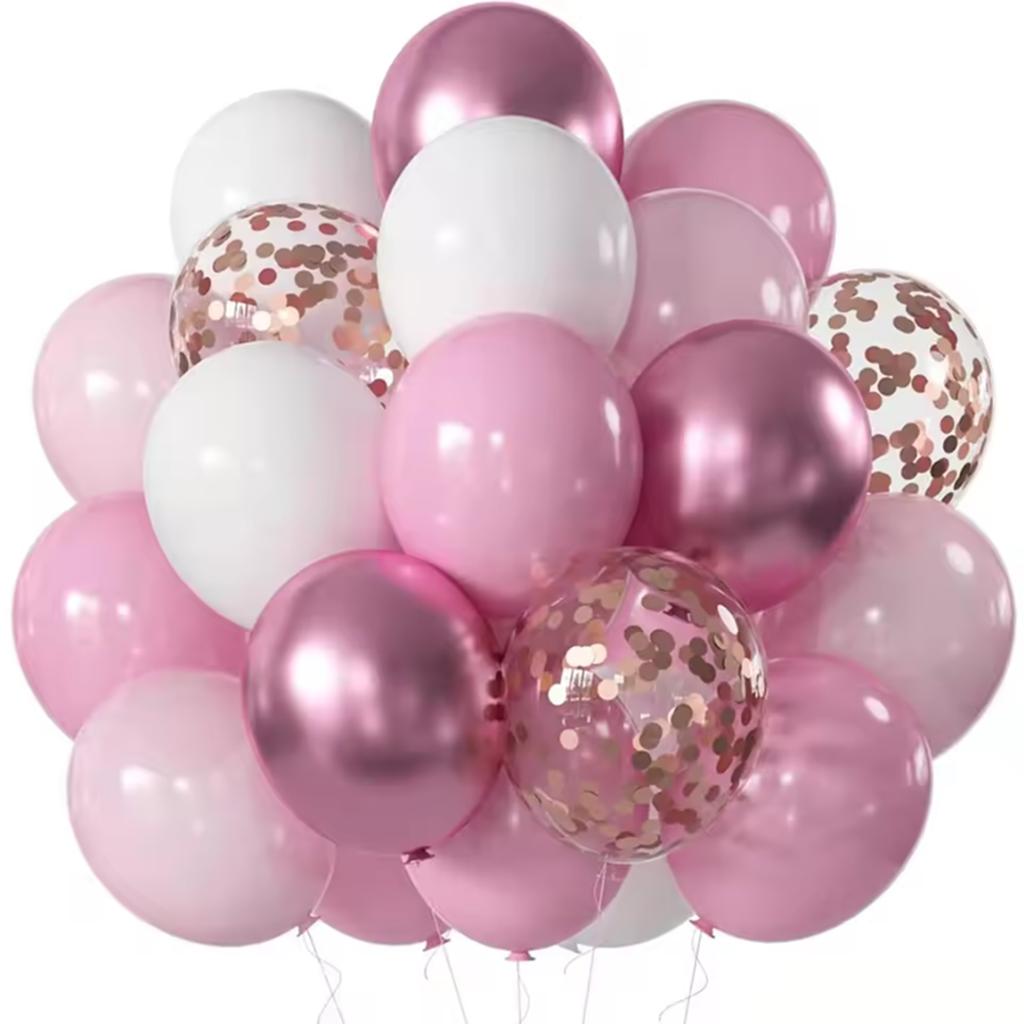 Set Palloncini Blu Bianco Blu Metallico Rosa Oro Rosa Palloncini con Coriandoli Festa di Compleanno Battesimo Decorazioni Matrimonio