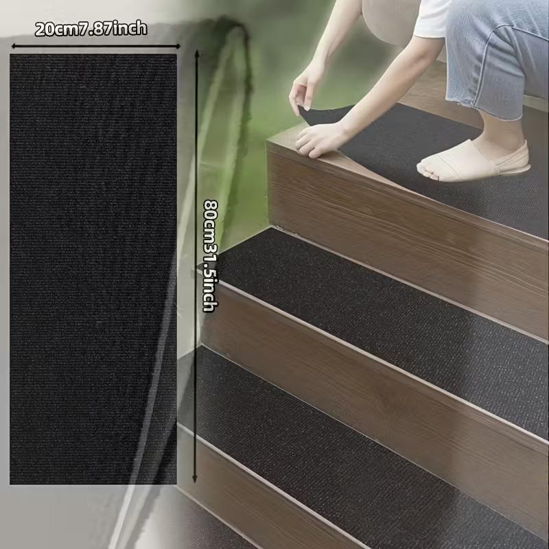 1PC 20x80cm Peel and Stick Stair Carpet Treads for Wooden Steps, Indoor Stair Mats, Basement Safety Stick On Stair Rug Step Pads