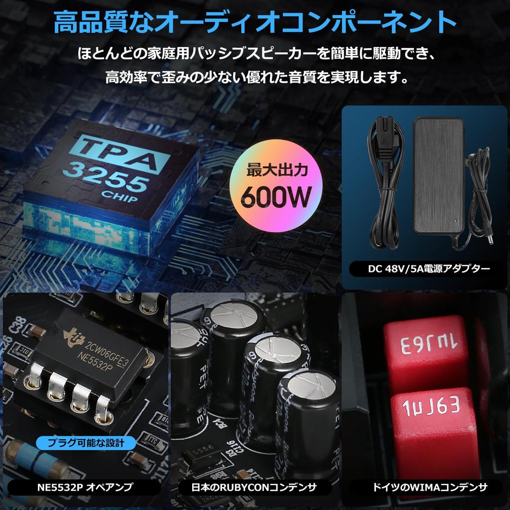 Douk Audio NS-13G MAX HiFi Mini 2.0CH Stereo Audioverstärker mit MM PHONO Equalizer, Class D Kompakter Leistungsverstärker, Phono-Eingang, 300W x 2