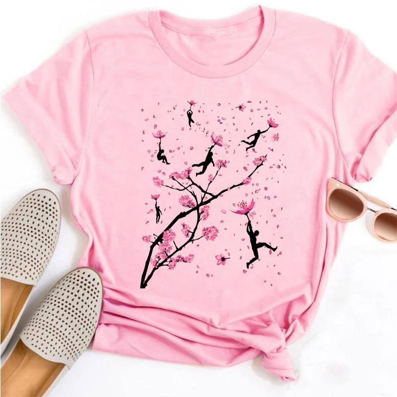 Piękne T-shirty damskie z nadrukiem kwiatowym, codzienne, oddychające, miękkie, z krótkim rękawem, luźne, wygodne, ubrania uliczne dla kobiet, różowy T-sh