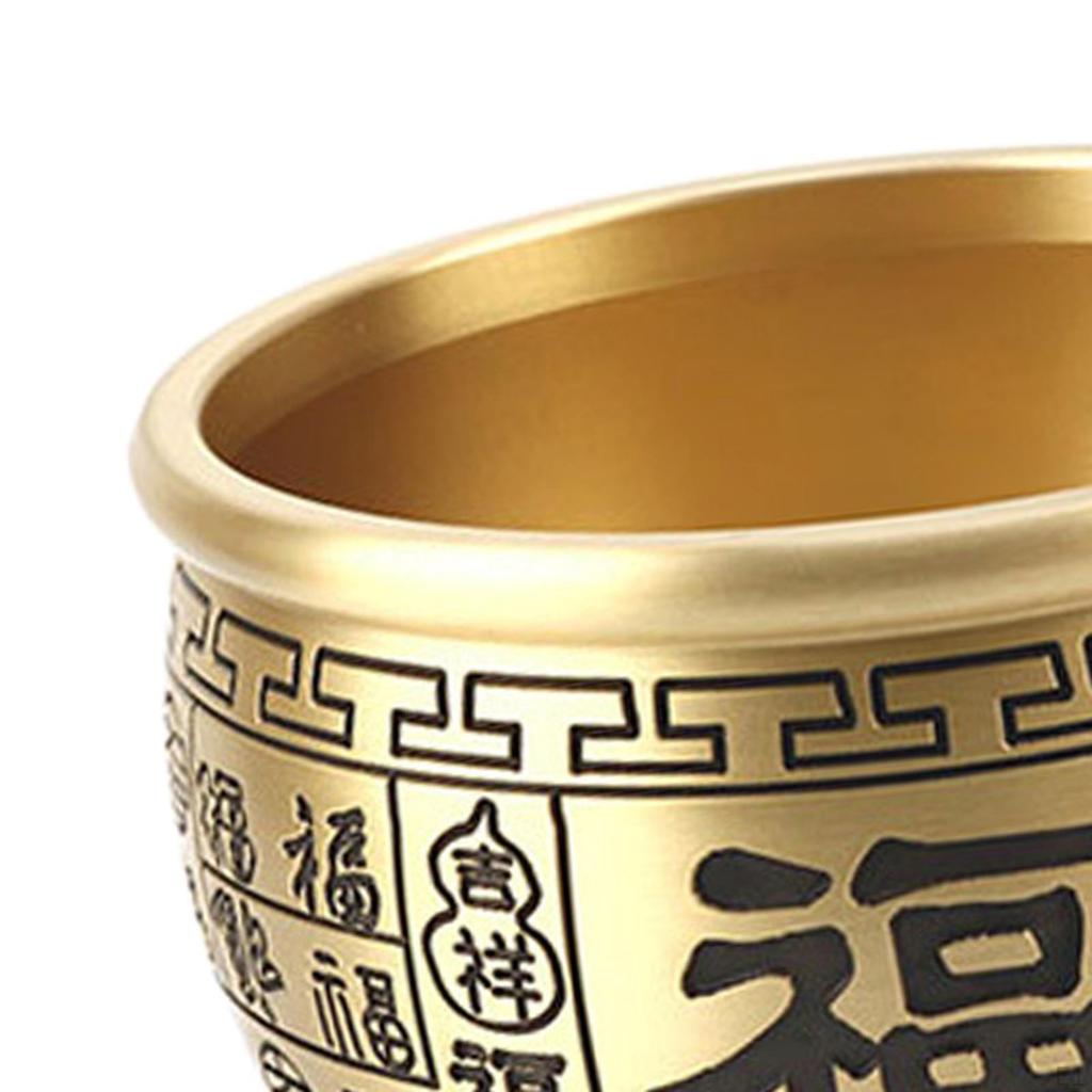 Brass Bowl Chinese Character Bai Fu Bowl, Collectible Figurine Treasure Storage for Home