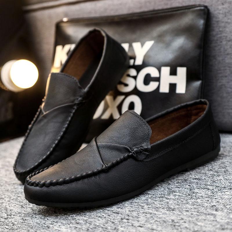Soft Flat Leather Shoes for Men Round Toe Moccasin Black Loafers Man Casual Shoe Fashion 2025 Footwear Offer Designer Legitimate