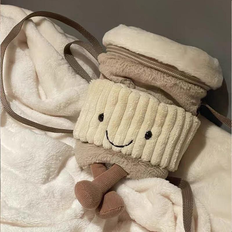 Soft Plush Woolen Bucket Bag For Women, Crossbody Shoulder Bag, Light Grey, Zipper Closure Ideal For Daily Use Characters)