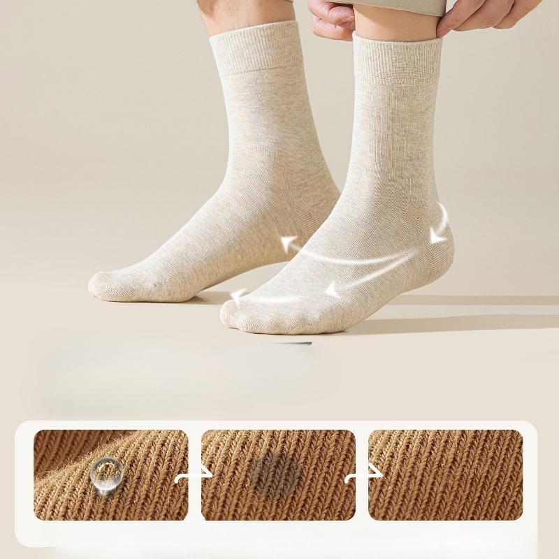 Men's Mid-calf Socks, Antibacterial and Deodorizing, Pure Cotton All-season Long Calf Cotton Socks, Sweat-absorbing and Breathable, Solid Color