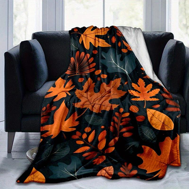 1pc Fallen Leaves Printing Lightweight Flannel Blanket, Comfortable and Warm Blanket, for Camping Sofa Bed and Couch Office, Gift