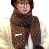 Japanese Soft Waxy Coffee Color Polka Dot Double-layer Hanging Ball Knitted Scarf Women's Autumn and Winter Warm Atmosphere Korean Versatile Scarf