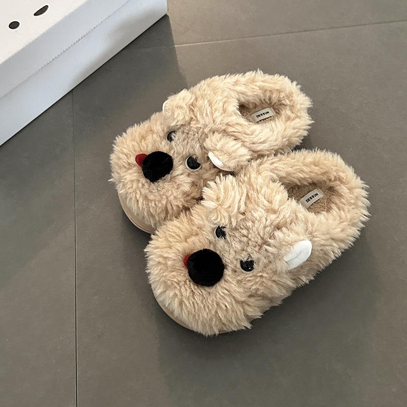 Cute Plush Shoes Women Autumn Winter Cartoon Warm Platform Slippers Height Increase Non Slip Thicken Comfortable Cotton Slippers