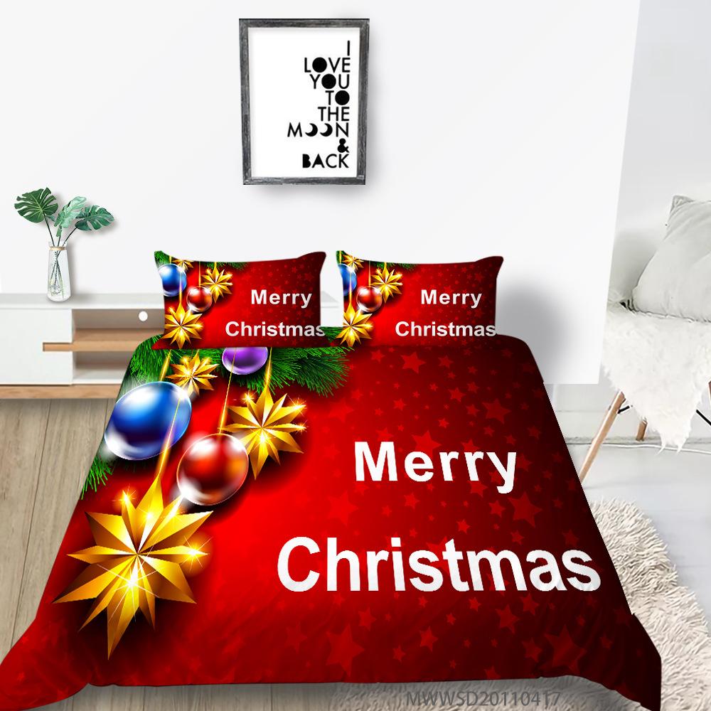 Polyester 3D Digital Printing Quilt Cover Pillowcase Three-Piece Christmas Gift