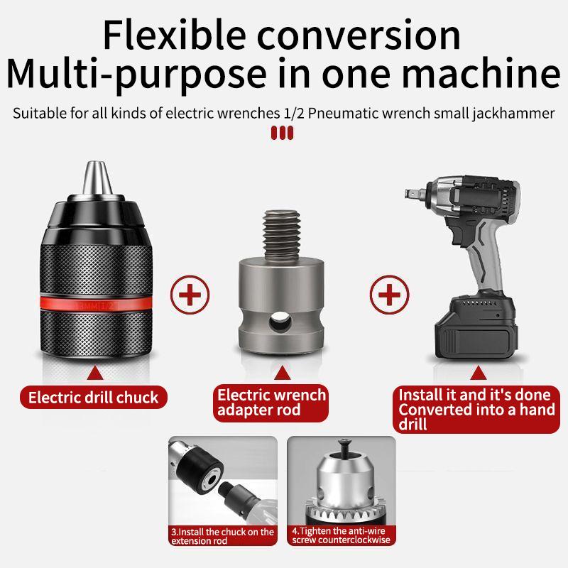 1/2 20UNF Drill Chuck 1/2 Chuck Adapter 2-16mm Capacity Keyless Chuck 2-16mm Clamp Range For Wrench Conversion