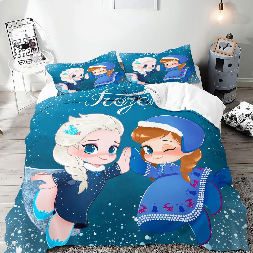 Frozen Princess Elsa and Anna Anime Duvet Cover Set Comforte Printed Cartoon Twin Size Bedding Sets Christmas Gifts 3-piece