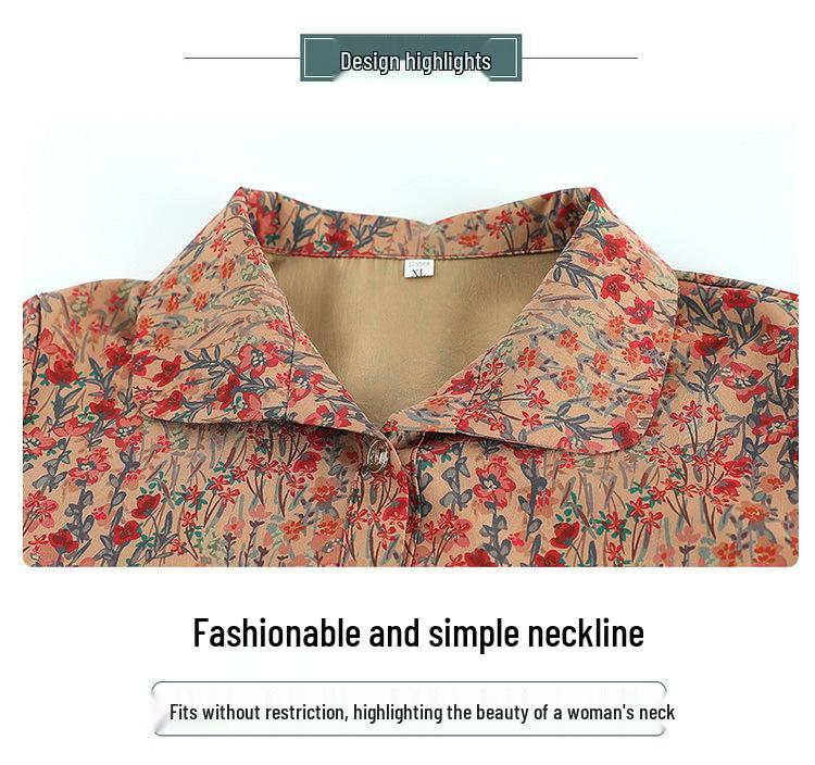 2026 Spring/Autumn Floral Print Plus Size Loose Comfortable Shirt for Middle-aged & Elderly Women