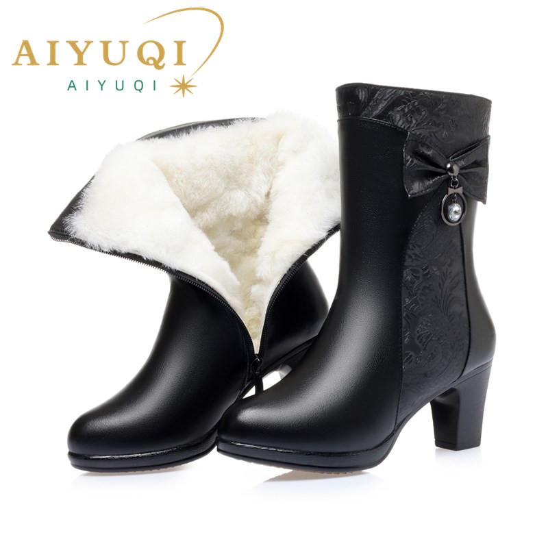 Fashion AIYUQI Winter Boots Women Wool Keep Warm 2025 New Genuine Leather Shoes Woman Boots Fashion Bow Female Fashion Boots Thick Heel