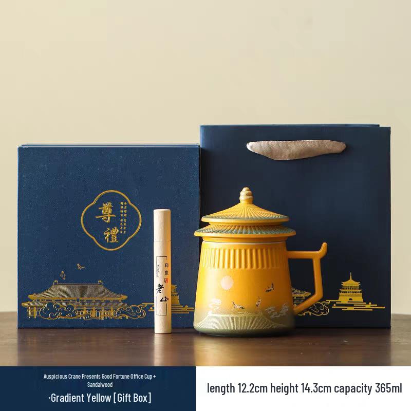 Palace Museum Ceramic Tea Mug with Lid: Elegant Business Souvenir Gift Box