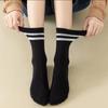5 Pairs Women's Mid Length Socks Solid Color Parallel Stripe Simple Fashionable Sports Sweat-Absorbing High-Quality Girls' Socks