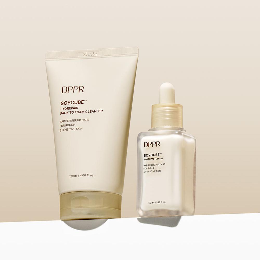 DPPR Soy Cube Exo Repair Soy Milk Pack-to-Foam Cleanser 120ml + Soy Milk Serum 50ml Set
