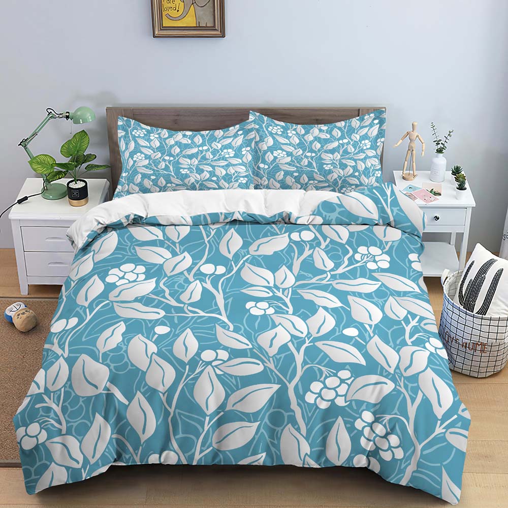 Flower Leaves Duvet Cover Set Fashion Pattern Print Polyester Comforter Covers with Pillow Case King Queen Twin Size Bedding Set