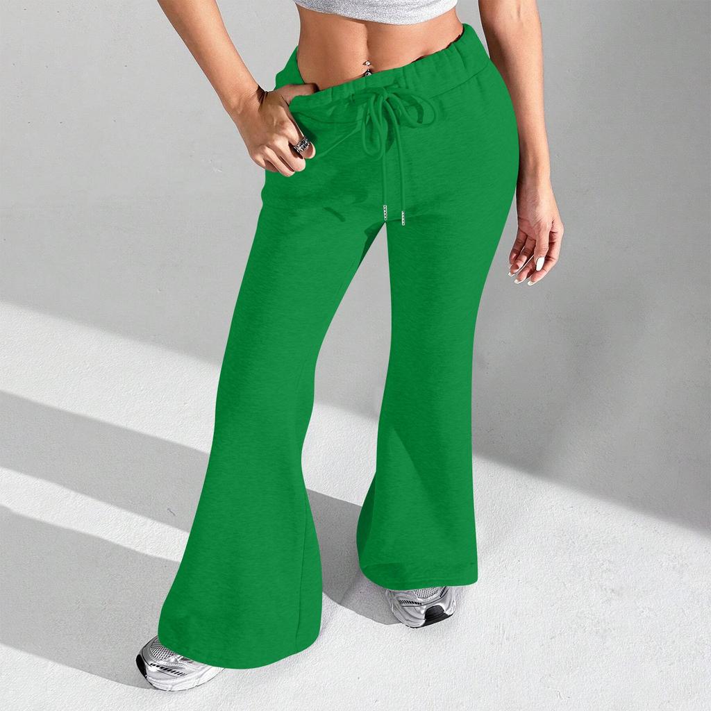 Ladies Fashion Loose Draw String Waist Solid Color Cargo Pants Leisure Flares